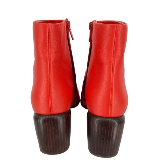 Vince Maggie Block Heel Red Leather Ankle Boots Size 9 - Picture 3 of 13